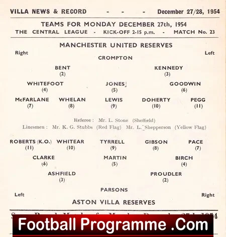 Aston Villa v Manchester United 1954 - And the Reserves - Image 3