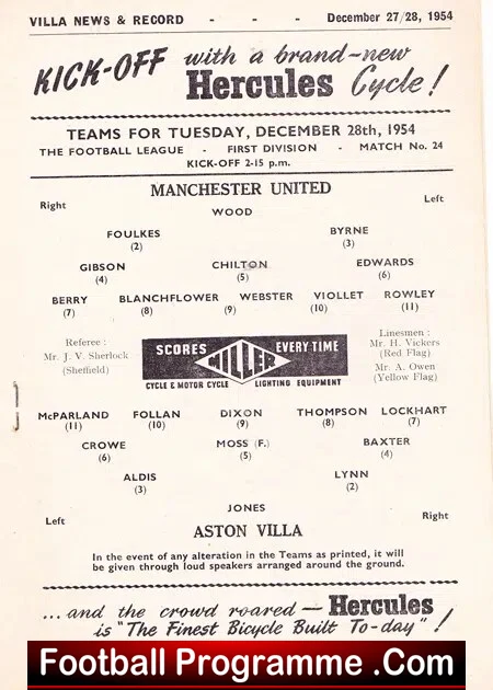 Aston Villa v Manchester United 1954 - And the Reserves - Image 4