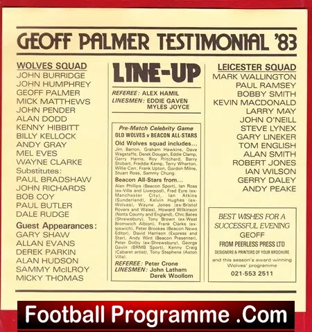 Geoff Palmer Testimonial Benefit Match Wolves 1983 - Signed - Image 4