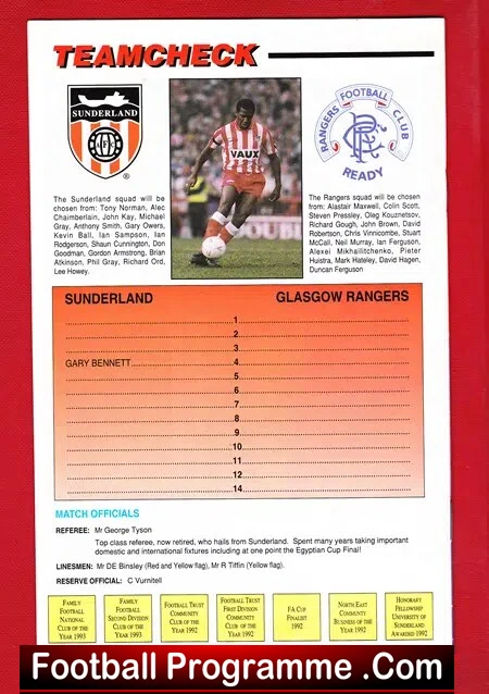 Gary Bennett Testimonial Benefit Match Sunderland 1993 - Signed - Image 3