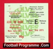 Wolves Wolverhampton v ADO The Hague 1971 – Ticket UEFA Cup