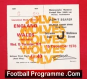 England v Wales 1976 – Full Ticket Under 21 Match at Wolves