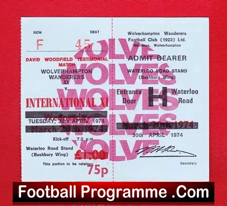 Wolves Wolverhampton David Woodfield Testimonial 1974 - Ticket - Image 2