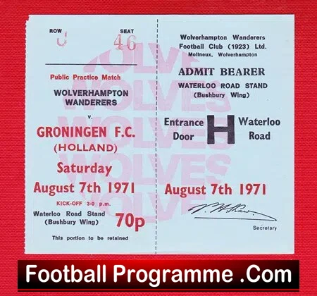 Wolves Wolverhampton v Groningen 1971 - Ticket Practice Match - Image 2