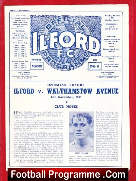 Ilford v Walthamstow Avenue 1953 - Isthmian League - Image 2