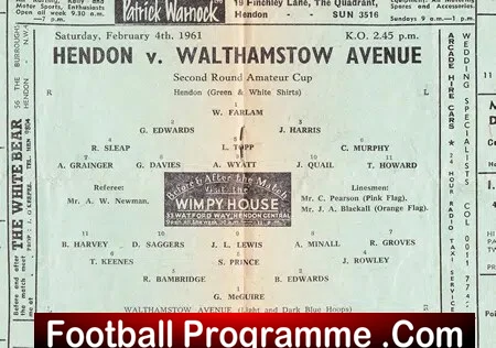 Hendon v Walthamstow Avenue 1961 - Amateur Cup - Image 3