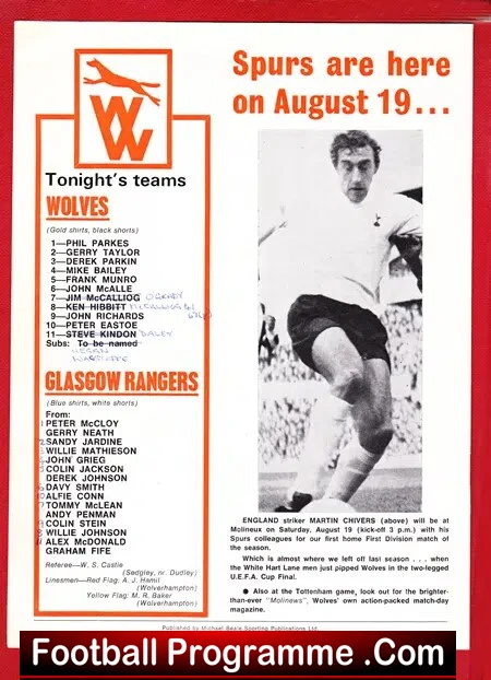 Wolves Wolverhampton v Glasgow Rangers 1972 - Image 3