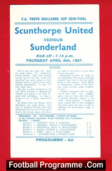 Scunthorpe United v Sunderland 1967 - FA Youth Cup Semi Final - Image 2