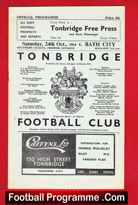 Tonbridge v Bath City 1964 - Southern League - Image 2