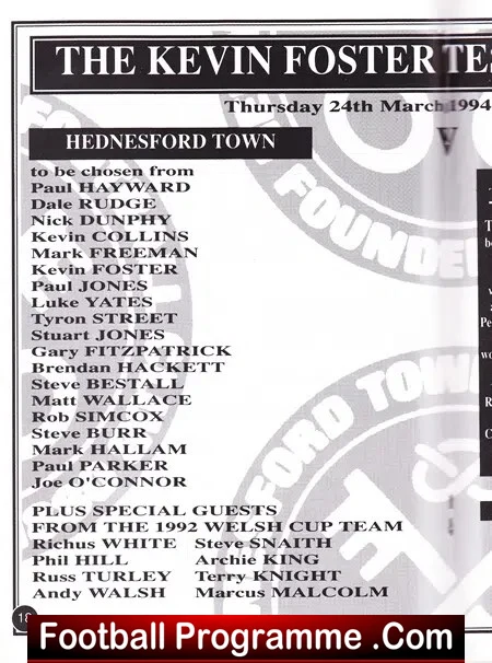 Kevin Foster Testimonial Benefit Hednesford Town 1994 - Signed - Image 3