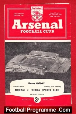 Arsenal v Vienna Sports Club 1961 - Friendly Match