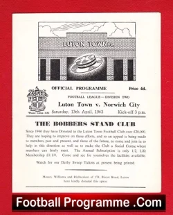 Luton Town v Norwich City 1963 - football programme