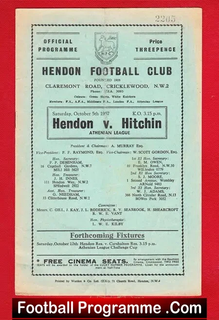 Hendon v Hitchin Town 1957 - Image 2