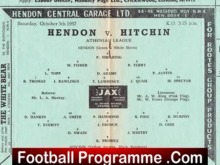 Hendon v Hitchin Town 1957 - Image 3