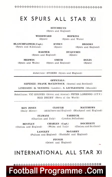 Ex Tottenham Hotspur v International All Stars 1967 - Jewish - Image 3