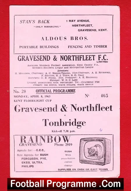 Gravesend Northfleet v Tonbridge 1963 - Kent Cup - Image 2