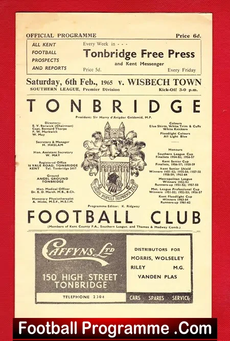 Tonbridge v Wisbech Town 1965 - Image 2