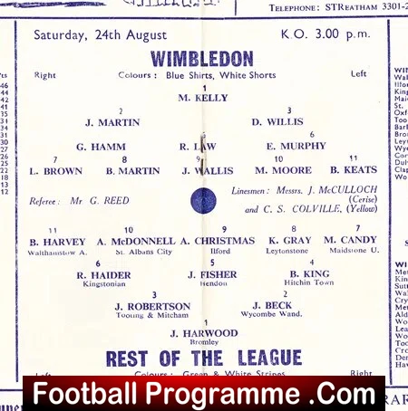 Wimbledon v Rest Of The League 1963 - Representative Match - Image 3