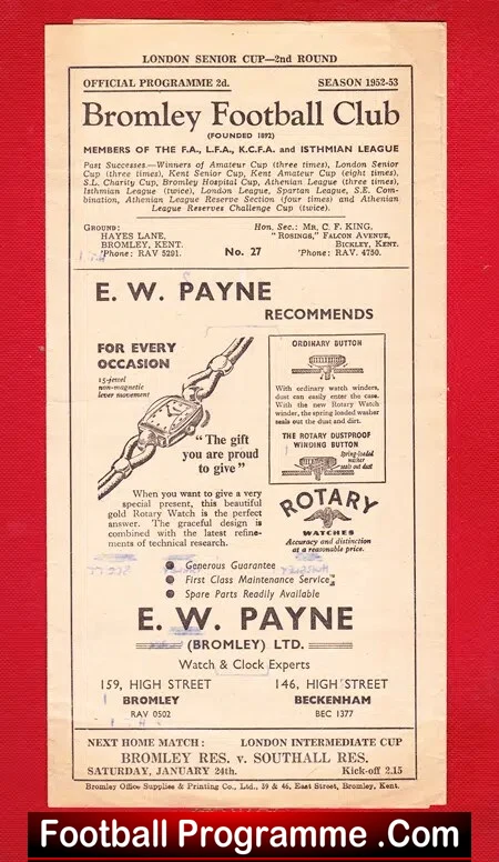 Bromley v Walthamstow Avenue 1953 - London Senior Cup - Image 2