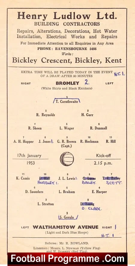 Bromley v Walthamstow Avenue 1953 - London Senior Cup - Image 3