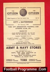 York City v Gateshead 1949 – 1940s Football Programme