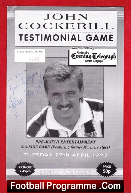 John Cockerill Testimonial Benefit Match Grimsby Town 93 Signed - Image 2