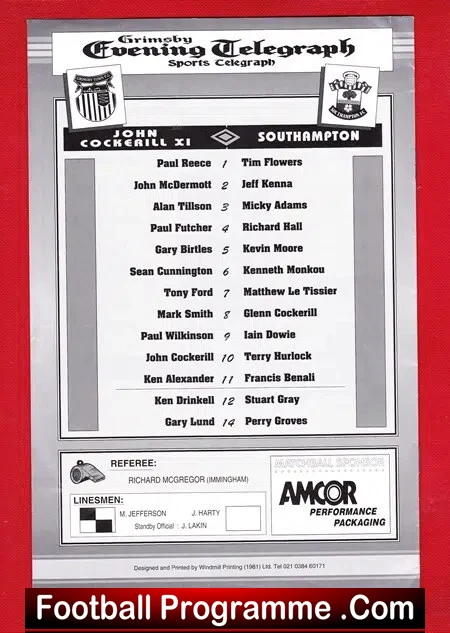 John Cockerill Testimonial Benefit Match Grimsby Town 93 Signed - Image 3