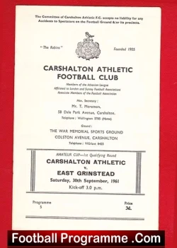 Carshalton Athletic v East Grinstead 1961 - Amateur Cup