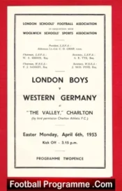 England v Germany 1953 – Schoolboys International at Charlton