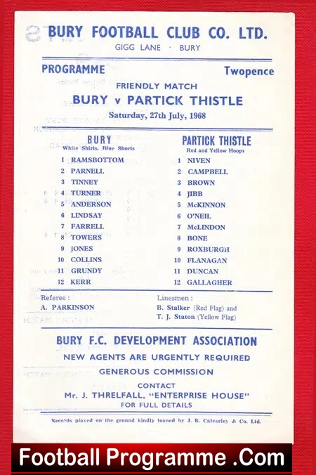 Bury v Partick Thistle 1968 - Friendly Match Gigg Lane - Image 2