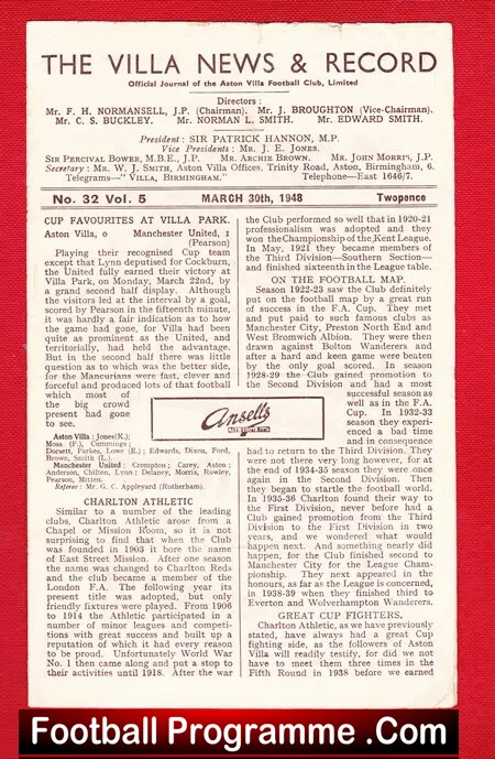 Aston Villa v Charlton Athletic 1948 - Image 2