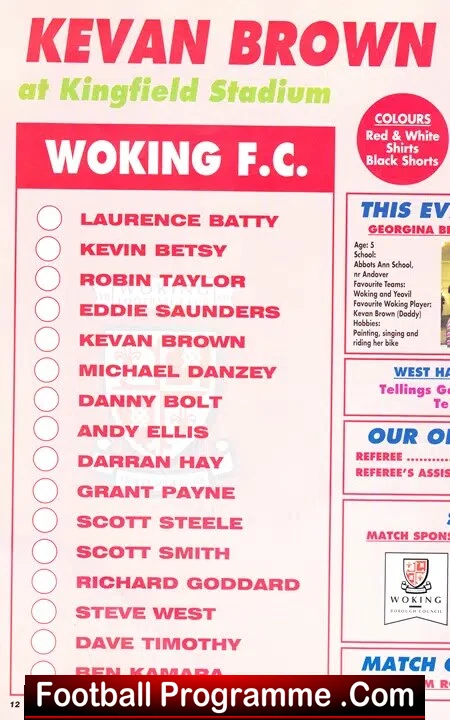 Kevan Brown Testimonial Benefit Match Woking 1998 - Signed - Image 3