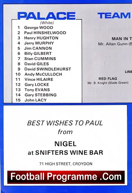 Paul Hinshelwood Testimonial Benefit Match Crystal Palace Signed - Image 2
