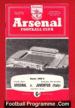 Arsenal v Juventus 1958 - Friendly Match - football programme