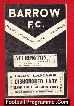 Barrow v Accrington Stanley 1948 - 1940s Football Programme - football programme