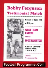 Bobby Ferguson Testimonial Benefit Match West Ham United 1981