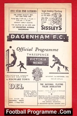 Dagenham v Edgware Town 1962 - football programme