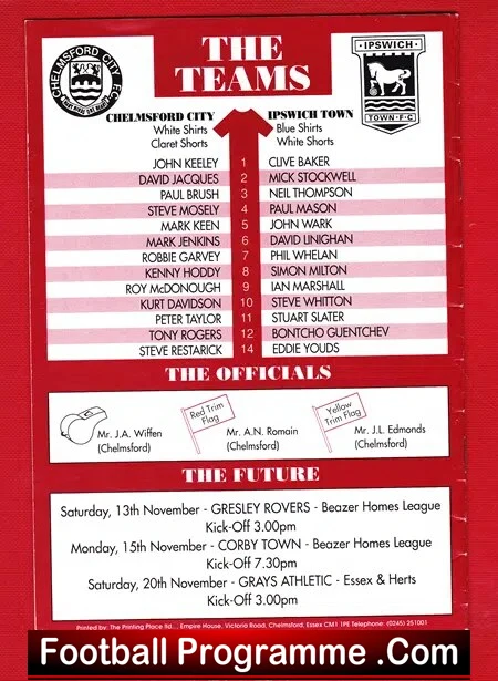 Don Walker Testimonial Benefit Match Chelmsford City 1993 Signed - Image 3