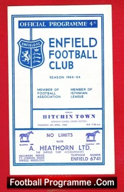 Enfield v Hitchin Town 1964 - football programme