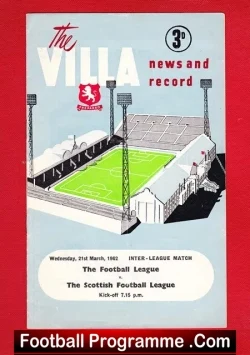 England Football League v Scotland League 1962 - At Aston Villa - football programme