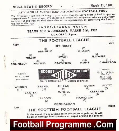 England Football League v Scotland League 1962 - At Aston Villa - Image 3