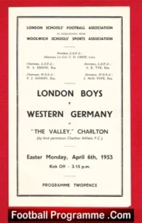 England v Germany 1953 – Schoolboys International at Charlton