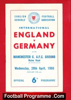 England v Germany 1960 - Schoolboys International at Man City - football programme