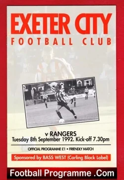 Exeter City v Glasgow Rangers 1992 - Friendly Match - football programme