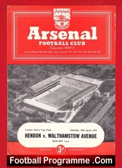 Hendon v Walthamstow Avenue 1955 - London Senior Cup Final - football programme