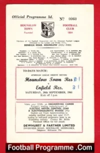 Hounslow Town v Enfield 1961 – Reserves Match