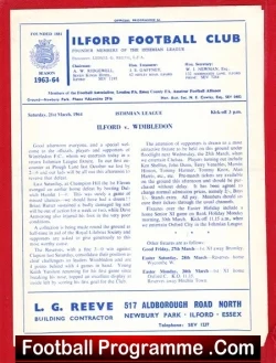 Ilford v Wimbledon 1964 - football programme