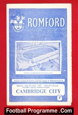 Romford v Cambridge City 1961 - Autographed Signed - football programme