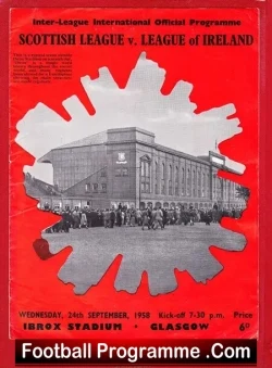 Scottish League v League Of Ireland 1958 - at Glasgow Rangers - football programme