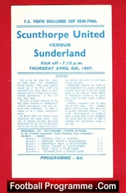 Scunthorpe United v Sunderland 1967 - FA Youth Cup Semi Final - football programme